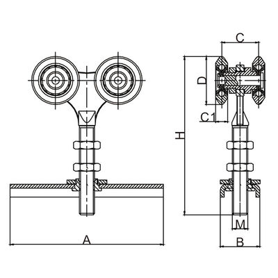 Industrieller gleitender Bahn-Rollen-hängender Scheunen-Gleitschiene-Laufkatzen-Rad-Doppelt-Durchmesser 38mm
