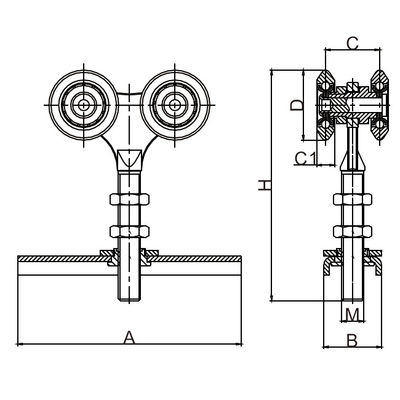 hängende Nylonrolle der Schiebetür-Räder 4 300kg 55mm mit horizontaler Aufspannplatte