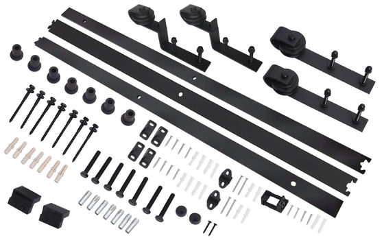 5' 6' 7 Ft 8' 12 Fuß-doppelte Bahn-außenüberbrückung, die Scheunen-Tür-Hardware-Schwarz-Rad-Speiche schiebt