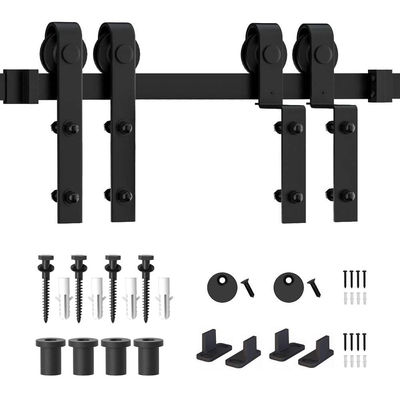 5' 6' 7 Ft 8' 12 Fuß-doppelte Bahn-außenüberbrückung, die Scheunen-Tür-Hardware-Schwarz-Rad-Speiche schiebt