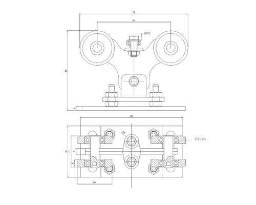 Tragende Zink-justierbare gleitendes Tor-Rolle des Splitter-6203 mit 8 Rollen