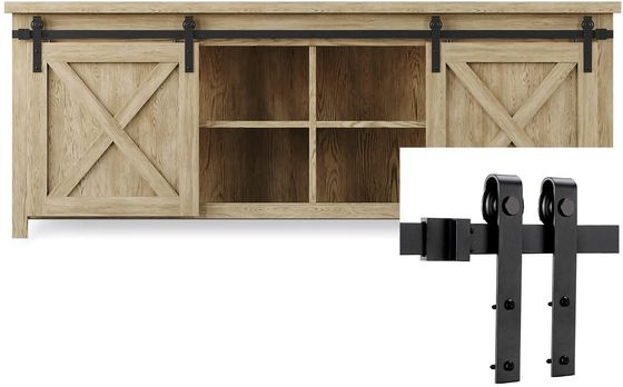 Schwarzes J formen Bügel Mini Barn Door Hardware Kit 6 Ft für doppelte hölzerne Türen